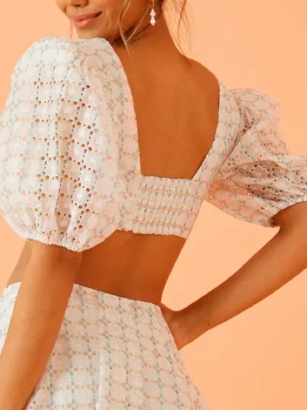 For Love & Lemons Denise Pastel + Ivory Eyelet Embroidered Crop Top, NWT, Size M - Picture 2 of 9